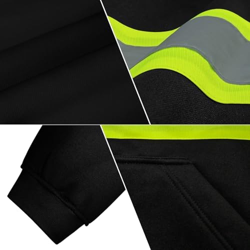 TCCFCCT High Visibility Hoodie for Men Women Class 3 Hi Vis Sweatshirts, Reflective Safety Jackets for Men Construction Workers, Surveyors, Dirt-resistant, WTD-Black with Green Strip S - Image 3