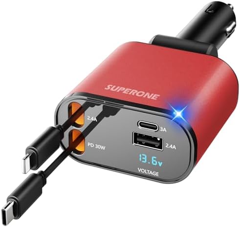 [Upgraded] SUPERONE Retractable Car Charger 4 in 1 Fast Car Phone Charger by SUPERONE