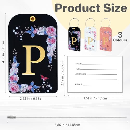 3 Pack Luxury Floral PU Leather Luggage Tags, Travel Accessories Gift (P) - Image 3