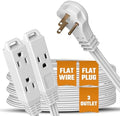 Flat 3-Outlet Extension Cord 12 Ft for Indoor Use by Bindmaster- UL-Listed 3-Prong Multi Extension Wire- Space-Saving Flat Angled Extension Cord by BindMaster