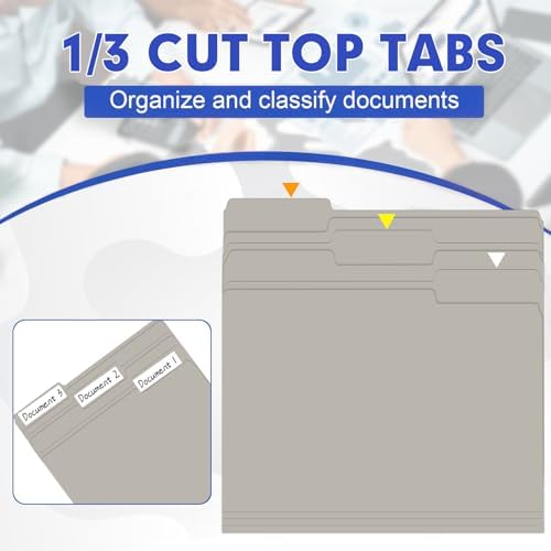 File Folder, HERKKA 30 Pack 1/3 Cut Tab File Folders, File Folders Great for Organizing and Filing, Letter Size, Grey - Image 3