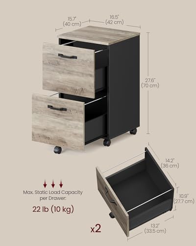 VASAGLE 2-Drawer File Cabinet, Small Rolling Filing Cabinet - Image 3