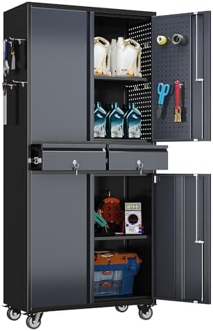 SUXXAN 71-Inch Metal Garage Cabinet with 2 Drawers and Pegboard Doors by SUXXANFurniture