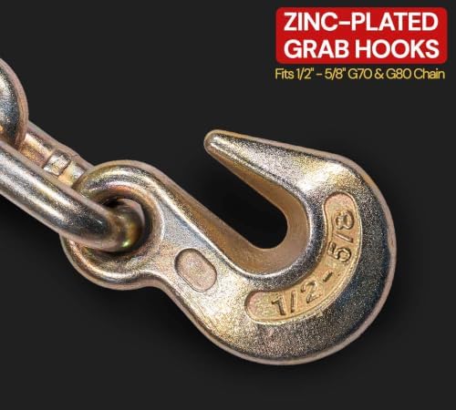 2 Pack 1/2" - 5/8" Hi-Viz Orange Quick Folding Handle Ratchet Load Binder with Grab Hook 18,100 lbs WLL | Tie Down Hauling Chain Binders for Flatbed Truck Trailer - Image 5