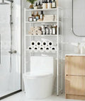 4-Tier Over-the-Toilet Storage Rack with One-Piece Wooden Shelves & Open Net Basket, Bathroom Organizer with Adjustable Feet & Anti-Tip Kit, Space-Saving Toilet Shelf, White, 24.4" x 9.4" x 69.3" by Unknown