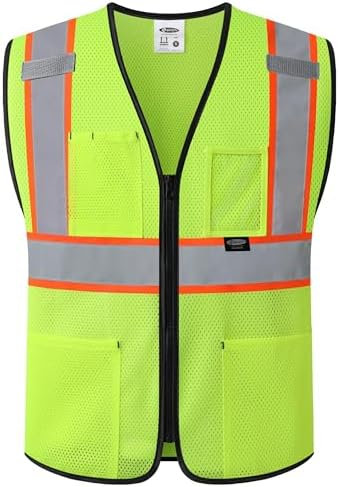 JKSafety Safety Vest for men women Hi Vis Vest with Pockets and Zipper High Visibility Construction Vests BX310 by JKSafety