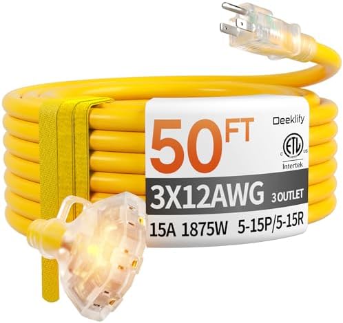50 FT 12 Gauge Heavy Duty Extension Cord with Multiple Outlets by Deeklify