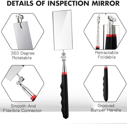 Copkim Telescoping Inspection Mirror for Mechanics,Black,Square - Image 3