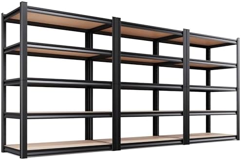 3-Pack 71" H x 46" W x 18" D Garage Shelving Unit,Heavy Duty Metal Storage Shelves, Total Capacity, 5 Tier Adjustable Boltless Steel Rack, Freestanding Organizer for Warehouse, Pantry, Shop, Black by CreatingaComfortableLiving