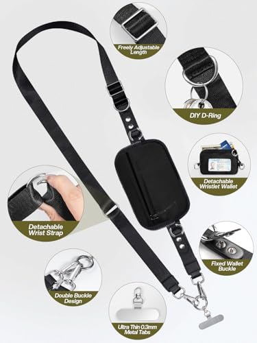 Tiostep Clip and Go Strap for Phone with Wallet Crossbody Phone Lanyard Adjustable and Detachable RFID Wristlet Wallet with ID Window and Zippered, Black - Image 4