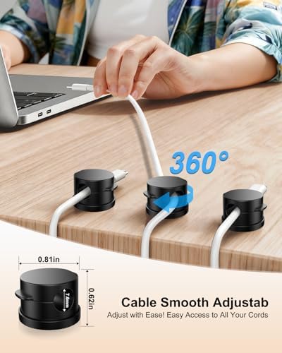 OneLeaf 12 Pack 360° Rotatable Spring Cable Clips[1s Lock], Adhesive Cord Holder for Nightstand, Phone Charger Cord Holder for Desk Home Office Car Game Station - Image 3