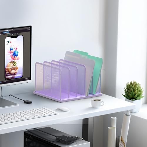 Kuntine.B 5-Section Upright Desk File Organizer Purple 1 Pack - Image 5