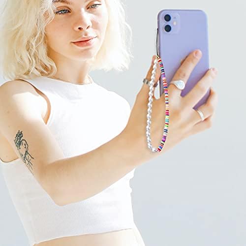 6PCS Beaded Phone Charms Strap Fruit Star Faux Pearl Rainbow Beads Phone Chains Beaded Lanyard for Camera Key Wallet Valentines Day Gifts for Her Women - Image 2