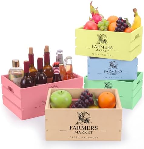Barydat 5 Pack Wooden Crates for Display Storage, Pastel, Elegant - Image 4