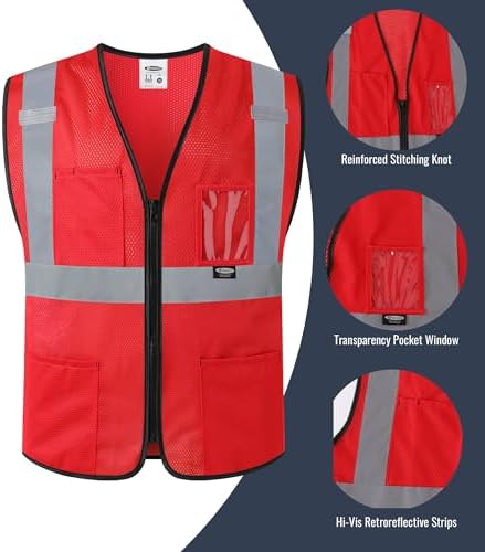 JKSafety Safety Vest for men women Hi Vis Vest with Pockets and Zipper High Visibility Construction Vests BX310 - Image 4