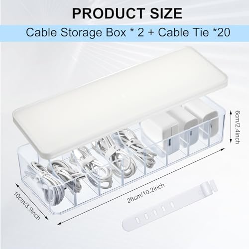 Tatuo Cord Organizer Box with Lid, Clear, White, 2 Pack - Image 2