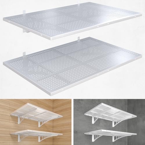 2-Pack 2x3ft Heavy Duty Garag e Wall Shelving, 500 lbs Load Capacity, Garage Shelving Wall Mounted, Garage Storage Rack with Hooks, White by Yifro
