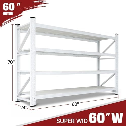 RAVIGIN 5000LBS Storage Shelves,60" W Garage Shelving Heavy Duty Metal Adjustable Garage Shelves, Shelving Units Industrial Shelving for Warehouse,60" W x 24" D x 70" H,White - Image 2