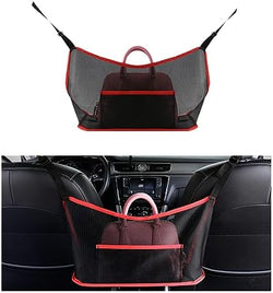 Ziciner Car Net Pocket Handbag Holder, Organizer Mesh Bag Between Two Seat, Driver Storage Netting Pouch for Handbag Purse, Barrier of Backseat Pet Kids, Car Accessories for Women Men (Black&Red) by Ziciner