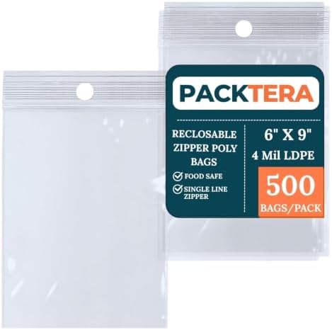 6" X 9" Reclosable Zipper Plastic Poly Bags With Hang Hole 4 Mil LDPE (Pack of 500) Clear Sealable With Resealable Lock Zip Storage Bags for Food Jewelry Crafts Packaging by Unknown