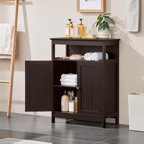 Yaheetech Small Bathroom Storage Cabinet with Double Doors, Espresso - Image 2