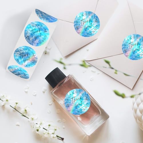 2-Inch Round Holographic Thermal Sticker Labels, with Rainbow Wave & Glitter Design, for Every Tags, Custom DIY Logo Applications, Waterproof and Tear-Resistant, Ocean Blue(200Pcs/Roll) - Image 4
