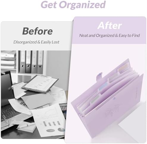 SKYDUE Expanding File Organizer with 5 Pockets, Accordion File Folders with Labels, Portable Document Paper Bill Receipt Organizer, Home College School Office Supplies, Letter Size, Lilac - Image 7