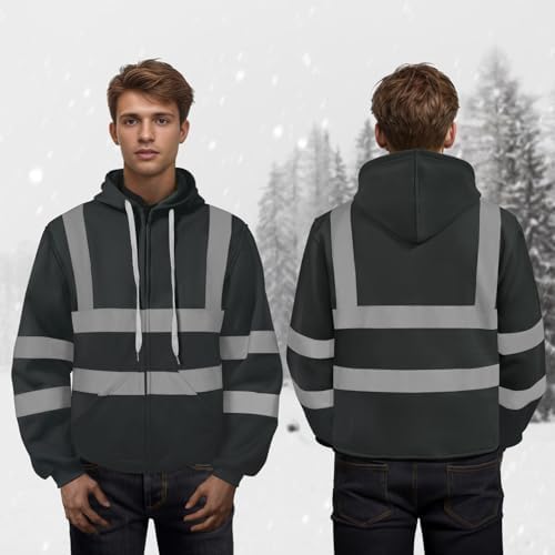 TCCFCCT Hi Vis Work Hoodies for Men Women Class 3 Safety Jacket Reflective, High Visibility Hoodie for Men Construction, Surveyors, Durable & Dirt-resistant, WL-GREY Strip 2XL - Image 5