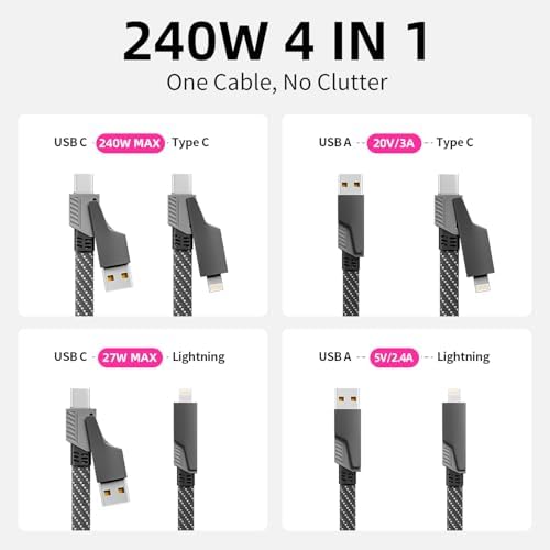 USB C Cable Fast Charging, 240W MAX 4 in 1 Charging Cable with E-Mark Chip - Image 2