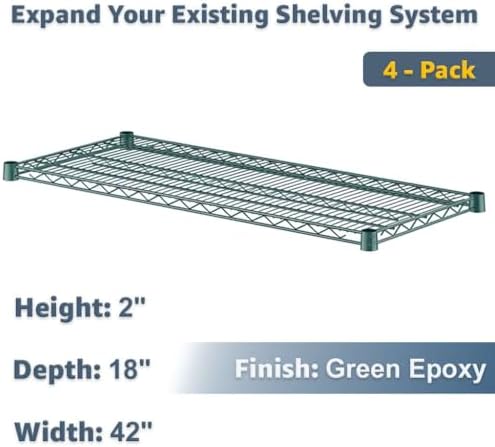 Reinforced 18" x 42" Green Wire Shelf 4-Pack, 600lb Capacity Heavy Duty Commercial Storage, NSF - Image 2