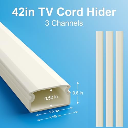 Yecaye TV Cord Hider, 42in Cord Cover Wall Mounted, W1.18in H0.6in, Beige - Image 3