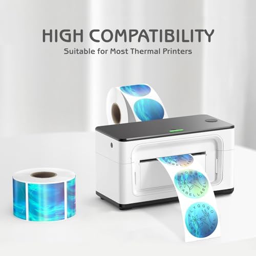 2" Holographic Thermal Sticker Labels, 500 Pcs Round Printable Thermal Waterproof Sticker Rainbow Glitter for Logo Design, Price/Name Tag, Barcode, DIY Custom, Ocean Dark Blue, 500 Labels/Roll - Image 2