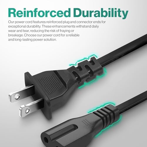 2 Prong Polarized 5Ft Power Cord C7 Connector AC Power Cable Replacement for Vizio D-E-M Series TV, Sewing Machine, PlayStation PS1/PS2, Sony, Bose, Brother, Singer - Image 5
