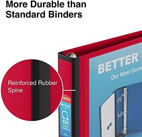 Staples Better Binder, 1.5-Inch D-Ring View, Red, Holds 350 Sheets - Image 5