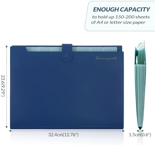SKYDUE Expanding File Folder, Accordion File Organizer with 8 Pocket, Expandable Document Paper Receipt Holder for School Office Hospital, Letter/A4 Size Blue - Image 3