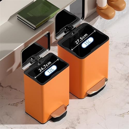 Stylish Modern Smart Trash Can with Soft Close Lid Stainless Steel Step Garbage Can Removable Inner Bucket 21L Capacity PU Leather Outer Layer Army Green Ideal for Bathroom - Image 2