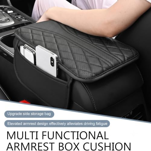 Microfiber Leather Car Armrest Cushion Pad, 11.81"x17.60" Center Console Cover with Dual Side Storage Pockets, Breathable Arm Rest Protector Fit for Sedan, SUV & Truck Interior (Beige) - Image 3
