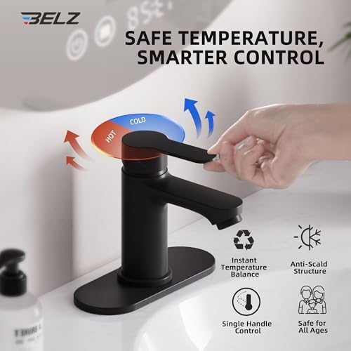BELZ Black Bathroom Faucet, Lead-Free for 1 or 3 Hole 4" Vanity Sink - Image 3
