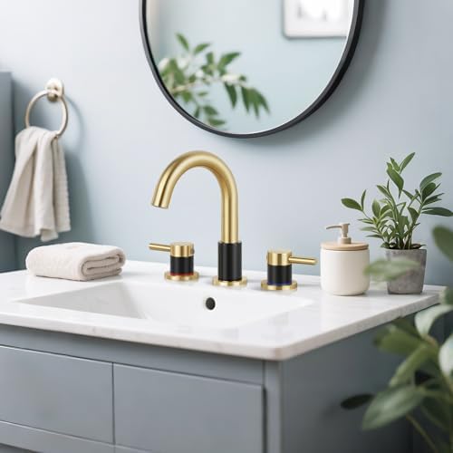 Black and Gold Bathroom Faucet 3 Hole, 2-Handle Widespread Faucet - Image 3