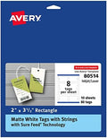 Avery Rectangle Tags, Sure Feed Technology, 2" x 3.5", Matte White, Strings Included, 80 Total, Print-to-the-Edge, Laser/Inkjet Printable (80514) by Avery