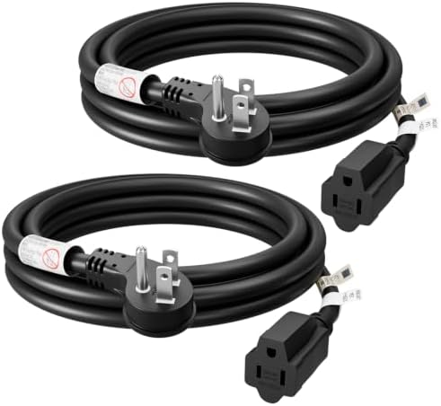 FIRMERST 1875W 15A Flat Plug Extension Cord, 6 Feet, 14 AWG, Black, 2 Pack by FIRMERST