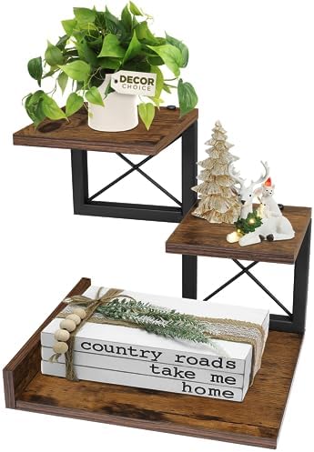 ELITEROO Desk Shelf Organizer, Wood Desktop Organizer Small Bookshelf, 3 Tier Storage Shelf Riser Display Stand for Office Decor and Desk Accessories, Rustic Brown Black by ELITEROO