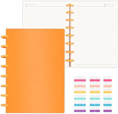 Discbound Notebook, 8-Disc Disbound Planner with Removable Pages, 180 Pages Spiral Notebook, Poly Cover Discbound Planner for Work, Travel, Note Taking(With Index Sticker),Orange,A5 by Mosabear