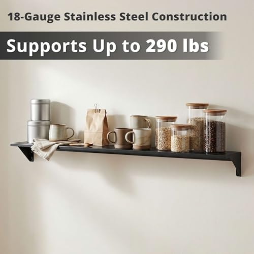 5" x 48" Heavy Duty Stainless Steel Floating Wall Mounted Shelf, Commercial Kitchen Storage Shelf - Image 3