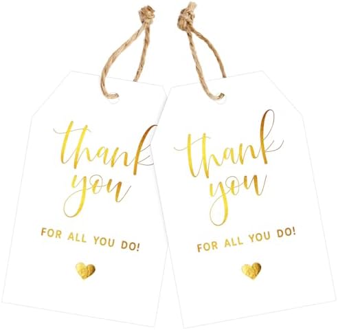 joycraft Thank You Tags with String, 50Pcs Gold Foil Gift Tags, 3x2 in by joycraft