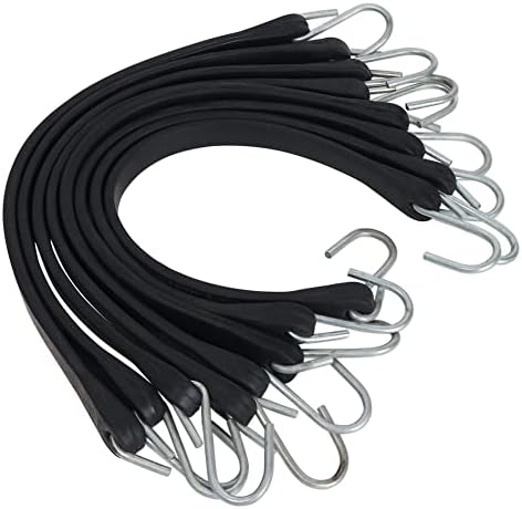 Bungee Rubber Cords Tarp 15’’-10pack with Metal Crimped S Hooks, Ideal for Securing Tarps, Cargo, Canvases, Weatherproof by VIRTIONZ