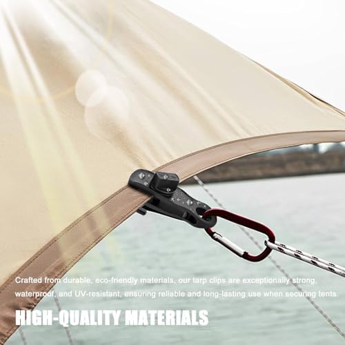Tarp Clips Clamps Heavy Duty Lock Grip with Bungee Cords, Shark Shade Cloth Backdrop Tent Large Clip with Hook Accessories for Garden Outdoor Pool Cover Tarp Tie Downs Canvas Solar RV Awning - Image 5