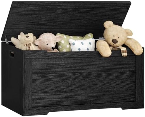 usikey 39.4” Storage Chest, Toy Chest, Toy Box with Safety Hinges, Lift Top Storage Bench, Supports 220 lb, for Living Room, Bedroom, Entryway, Black by USIKEY
