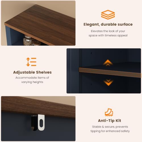 knoworld Buffet Sideboard with Storage Farmhouse, Large Kitchen Storage Cabinet Wood Coffee Bar Cabinet Buffet for Kitchen, Living Room, 63in, Blue - Image 7