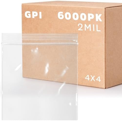 6,000 Count - 4" x 4" Small Zip Bags, Reclosable Zipper Baggies, 2 Mil, Clear Plastic Resealable Storage Bags with Zip Top Lock for Packaging Jewelry, Buttons, Candy, Beads, Seeds - GPI by GPI
